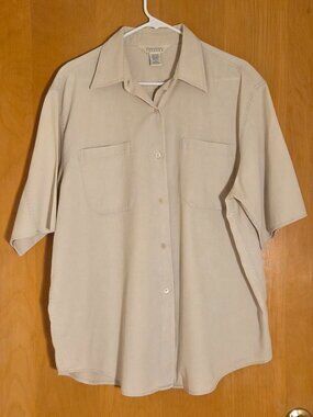Vtg Compagnie Internationale Express Button Up S/S Camp Shirt Mens L Tan 1980s